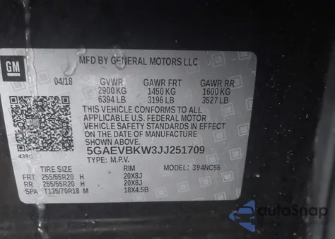 2018 Buick Enclave Premium from USA, damaged, VIN 5GAEVBKW3JJ251709